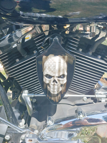 Side-mounted horn cover 3D skull with tattered American flag full color