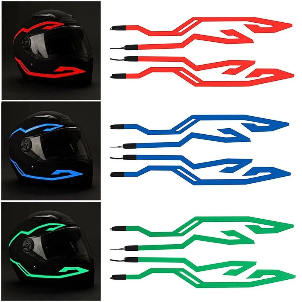 Waterproof Motorcycle Helmet LED EL Light Strip, 4‑Mode Flashing Warning Sticker Night Safety Riding Light Kit for Bike Helmet