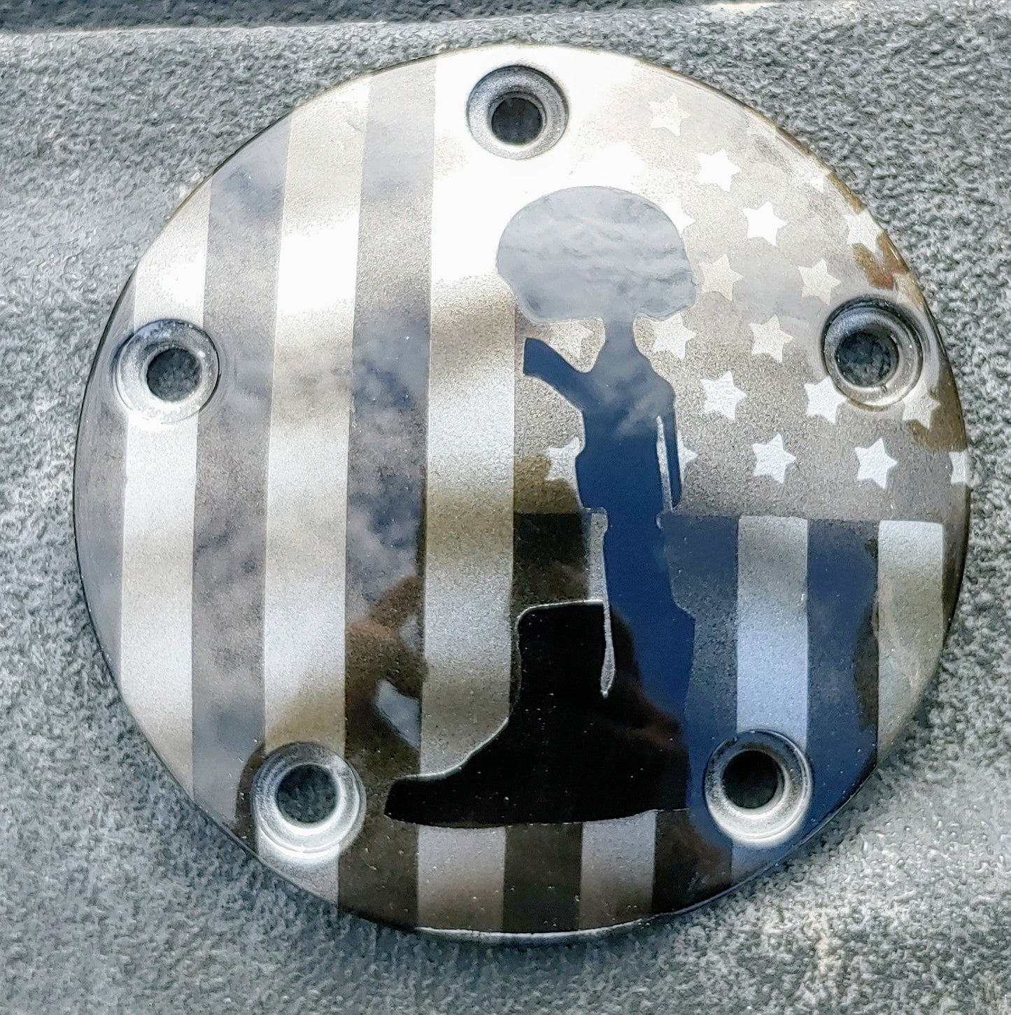 Soldier's cross and American flag Harley points cover