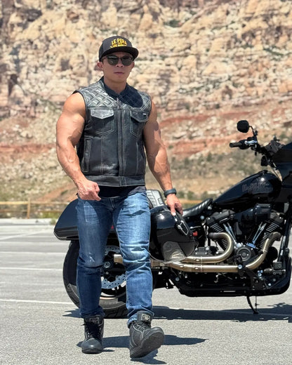 Downside Perforated Men's Motorcycle Leather Vest