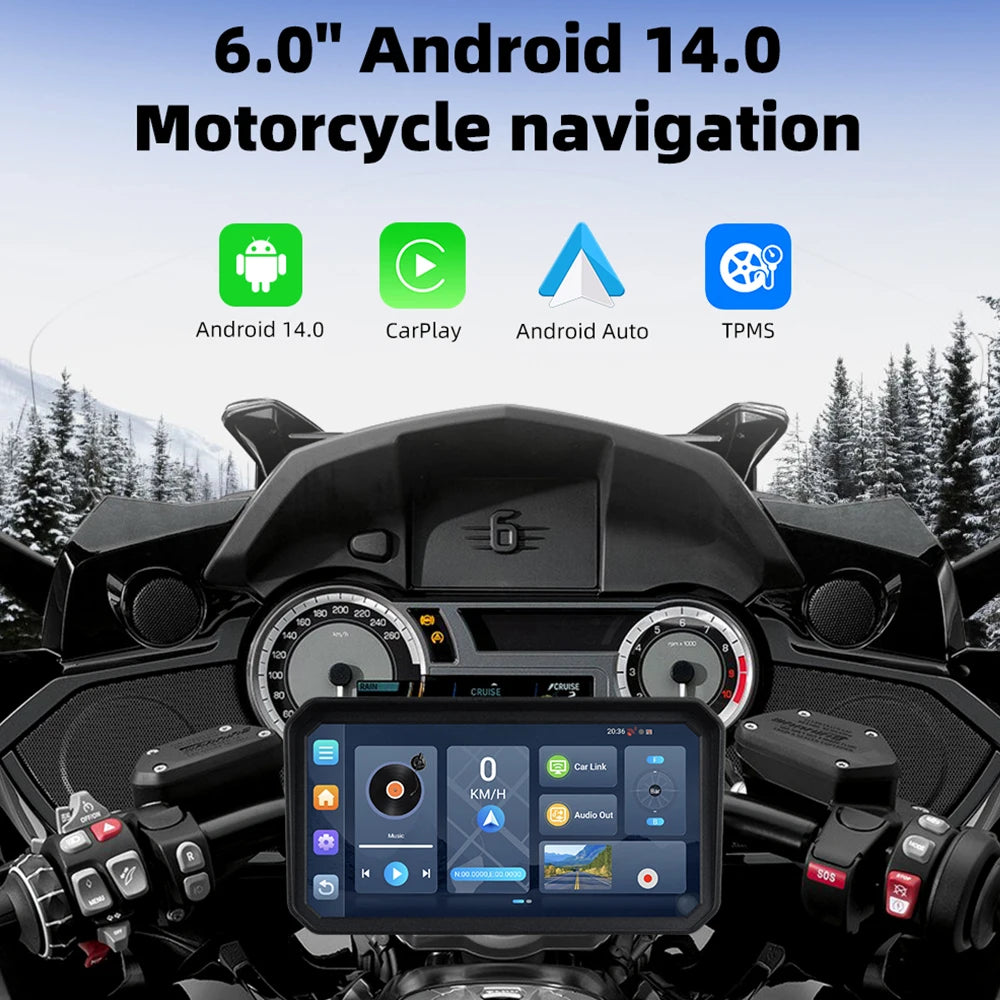 EKIY 6" Wireless CarPlay Moto Android Auto Android 14.0 Portable Digital Motorcycle Dashboard GPS Motorcycle Navigation Screen