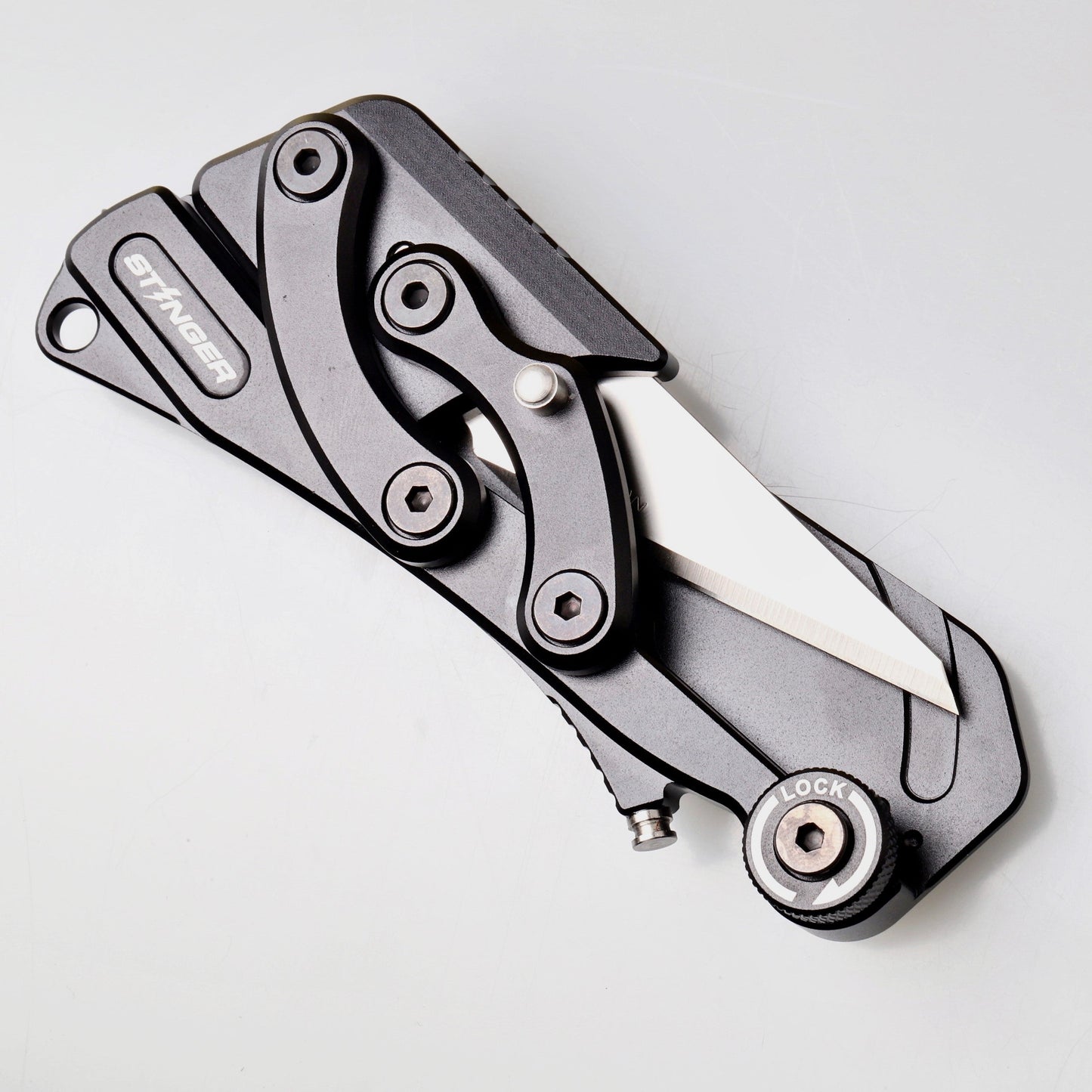 Stinger Olfa Evolution Edge with Leather Pouch, Folding Pocket Utility - Matte Black