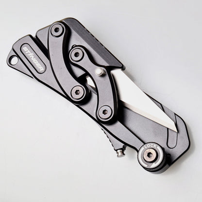 Stinger Olfa Evolution Edge with Leather Pouch, Folding Pocket Utility - Matte Black