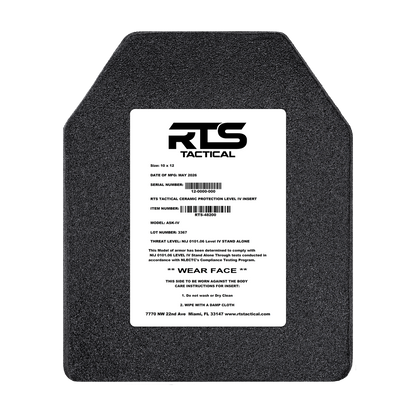 RTS Tactical Ceramic NIJ 0101.06 Level IV Rifle Protection Plate Insert - 10 X 12