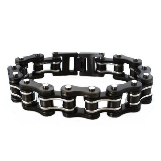 SK1125G Gunmetal Double Link Bike Chain Bracelet - 3/4" Wide