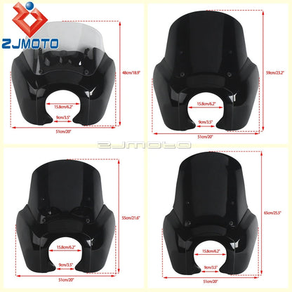 9/12/15 Inch Windshield Fat Bob Front Smoke Headlight Fairing For Motorcycle Club Style For Harley Softail FXFBS 18 19 2020-2025