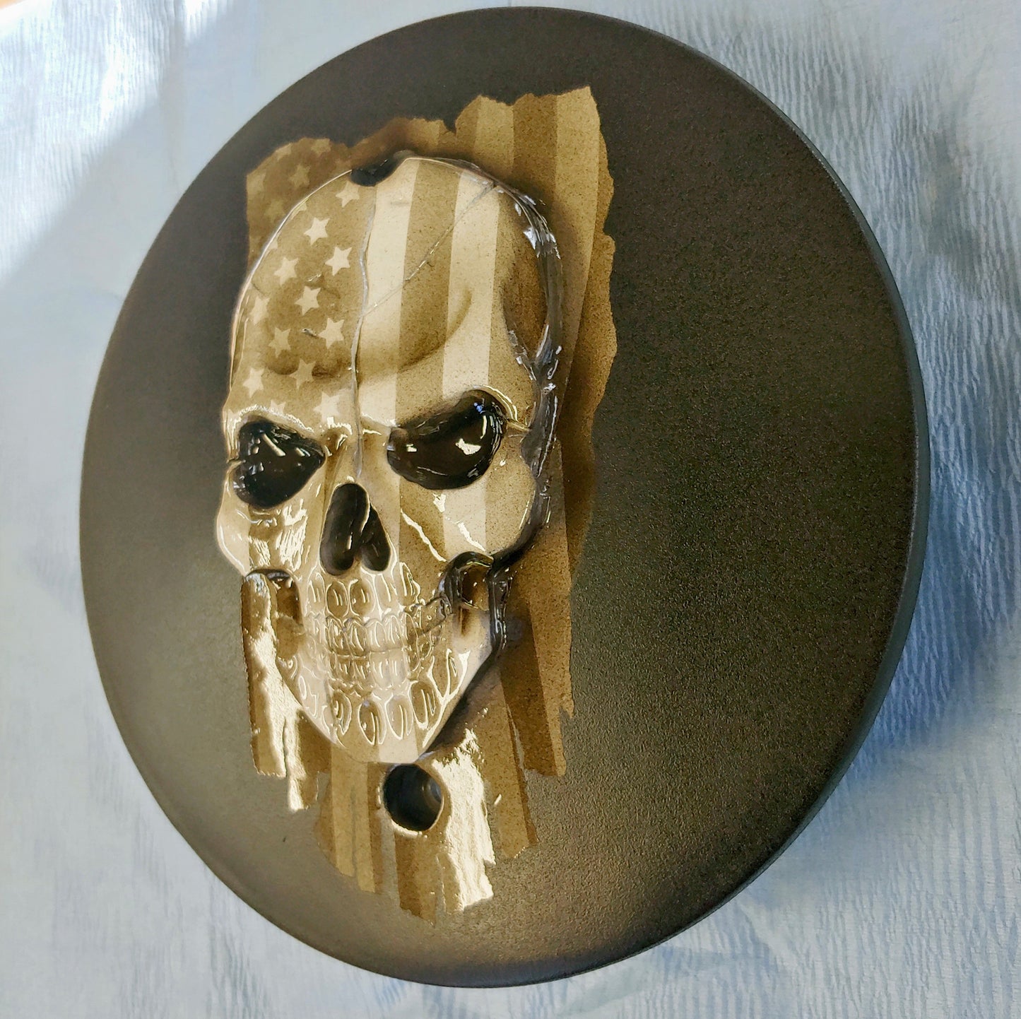 3D Skull with American flag flat black background Victory/INDIAN primary Cover