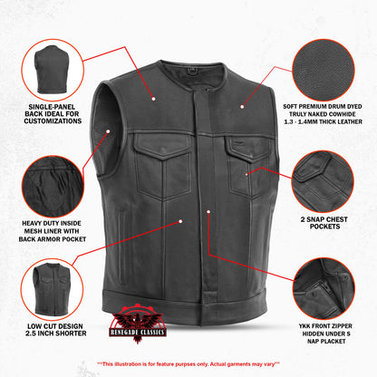 Target Lowcut Men's Leather Motorcycle Vest – Black