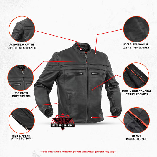 Full Hand Black Leather Motorcycle Jacket