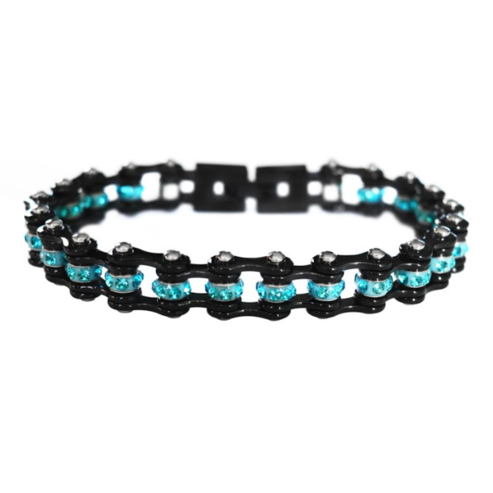 SK2008  Mini Size All Black With Aqua Crystal Centers