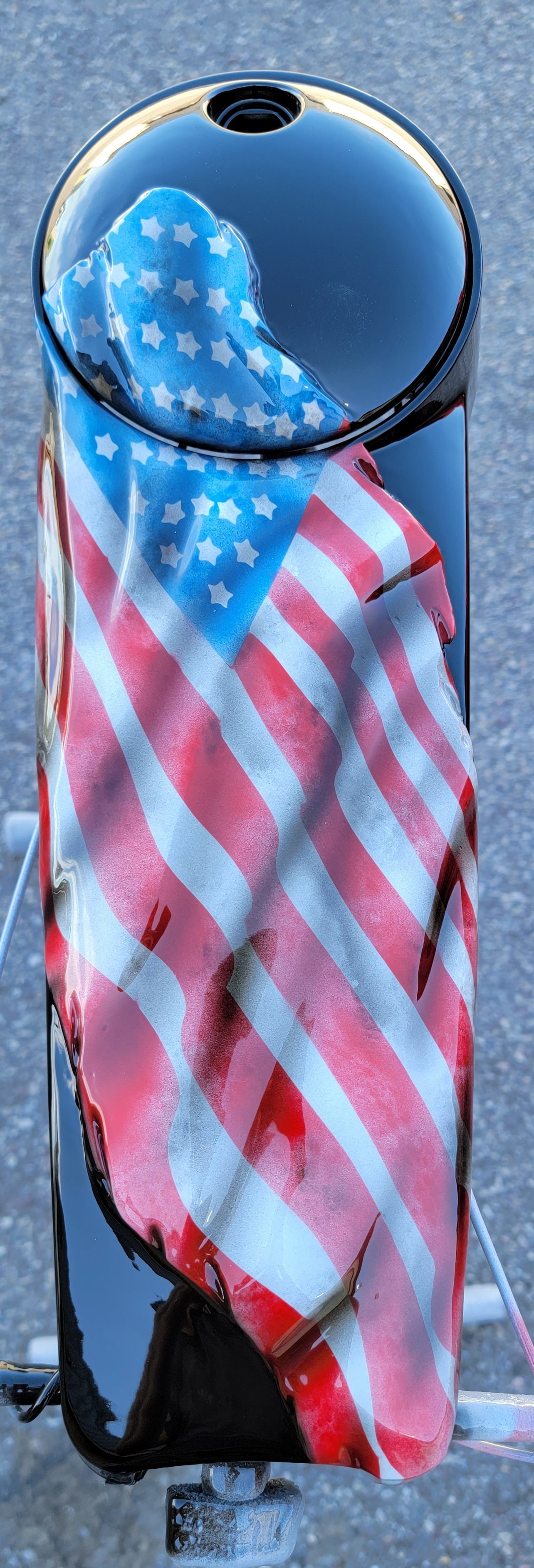 Tattered and worn full color flag Harley console