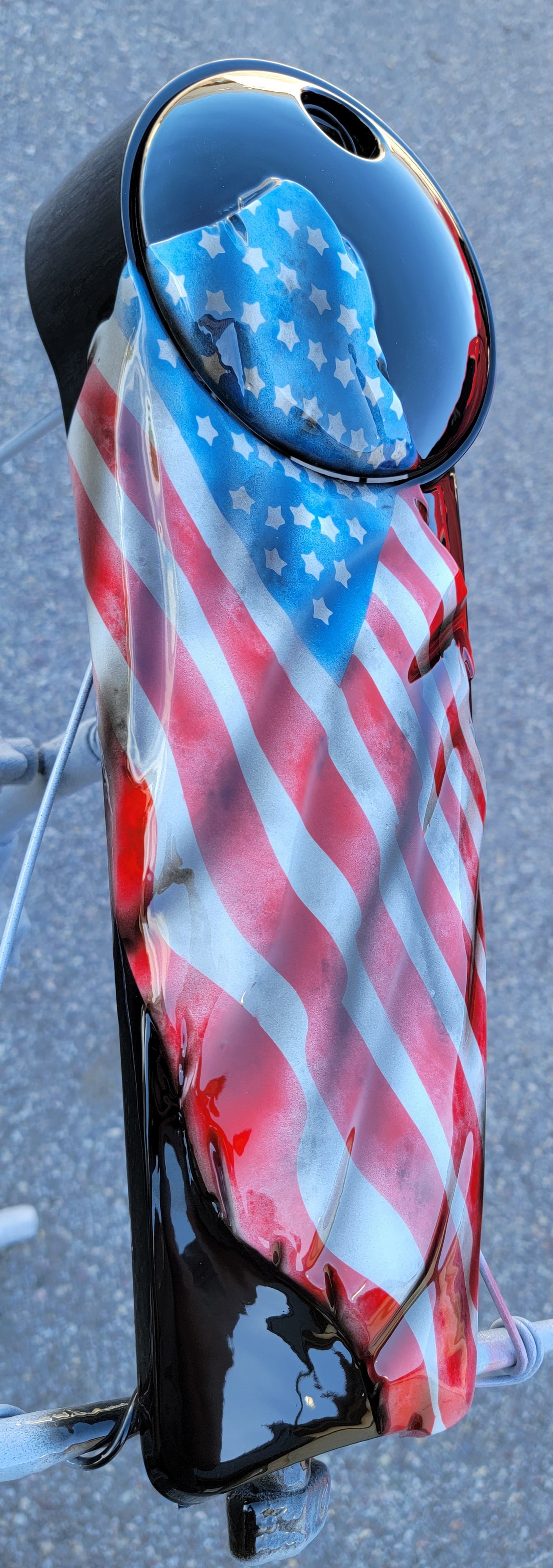 Tattered and worn full color flag Harley console