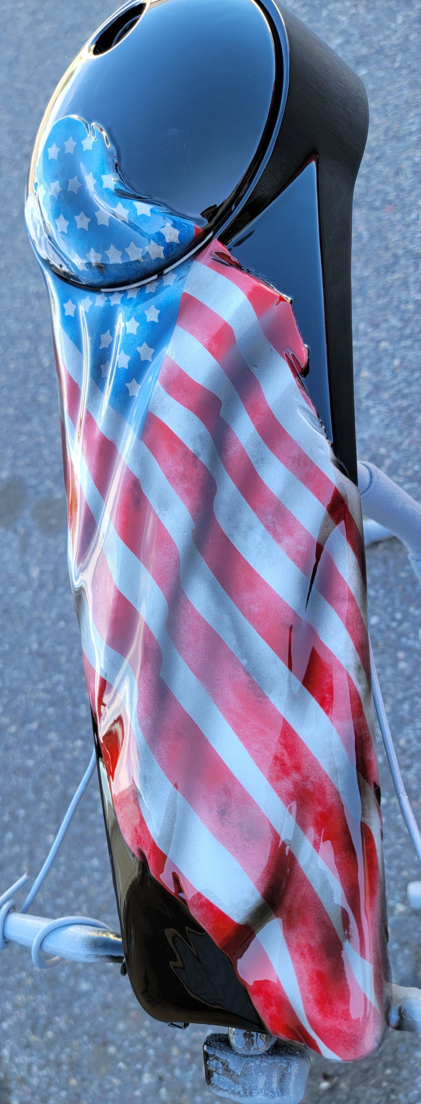 Tattered and worn full color flag Harley console