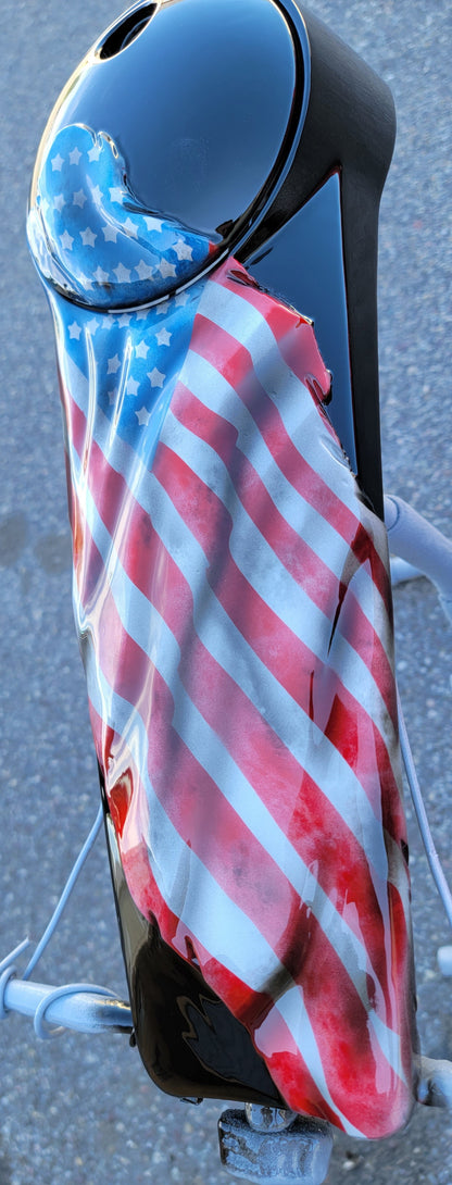 Tattered and worn full color flag Harley console