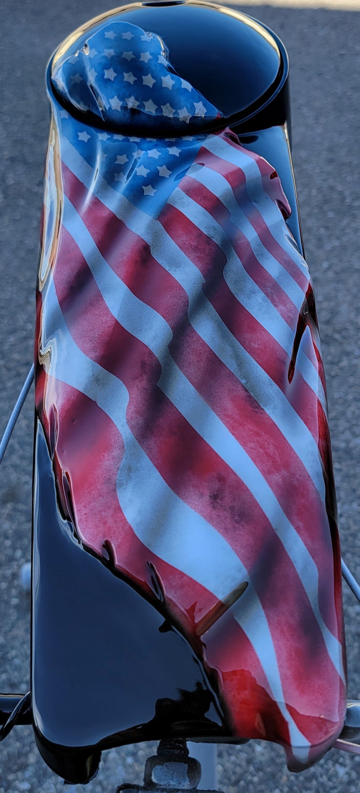 Tattered and worn full color flag Harley console