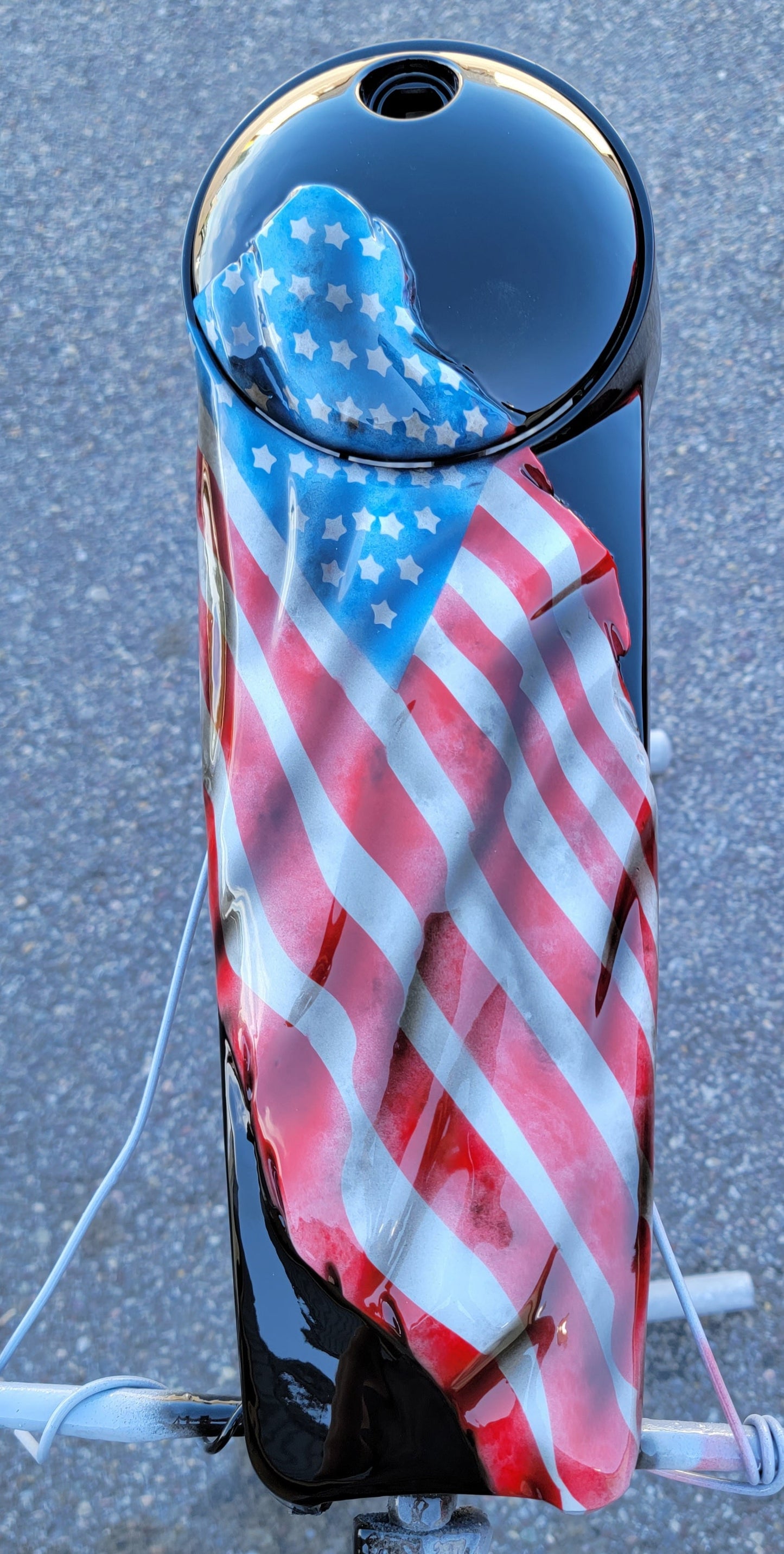 Tattered and worn full color flag Harley console