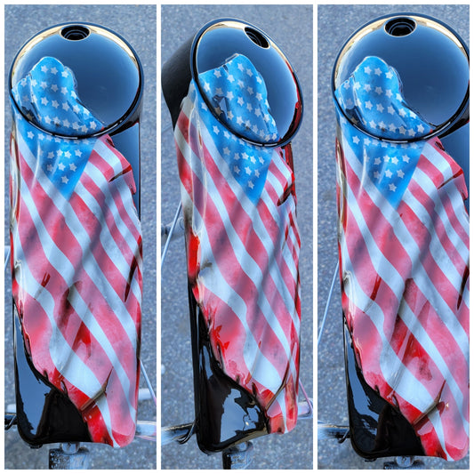 Tattered and worn full color flag Harley console
