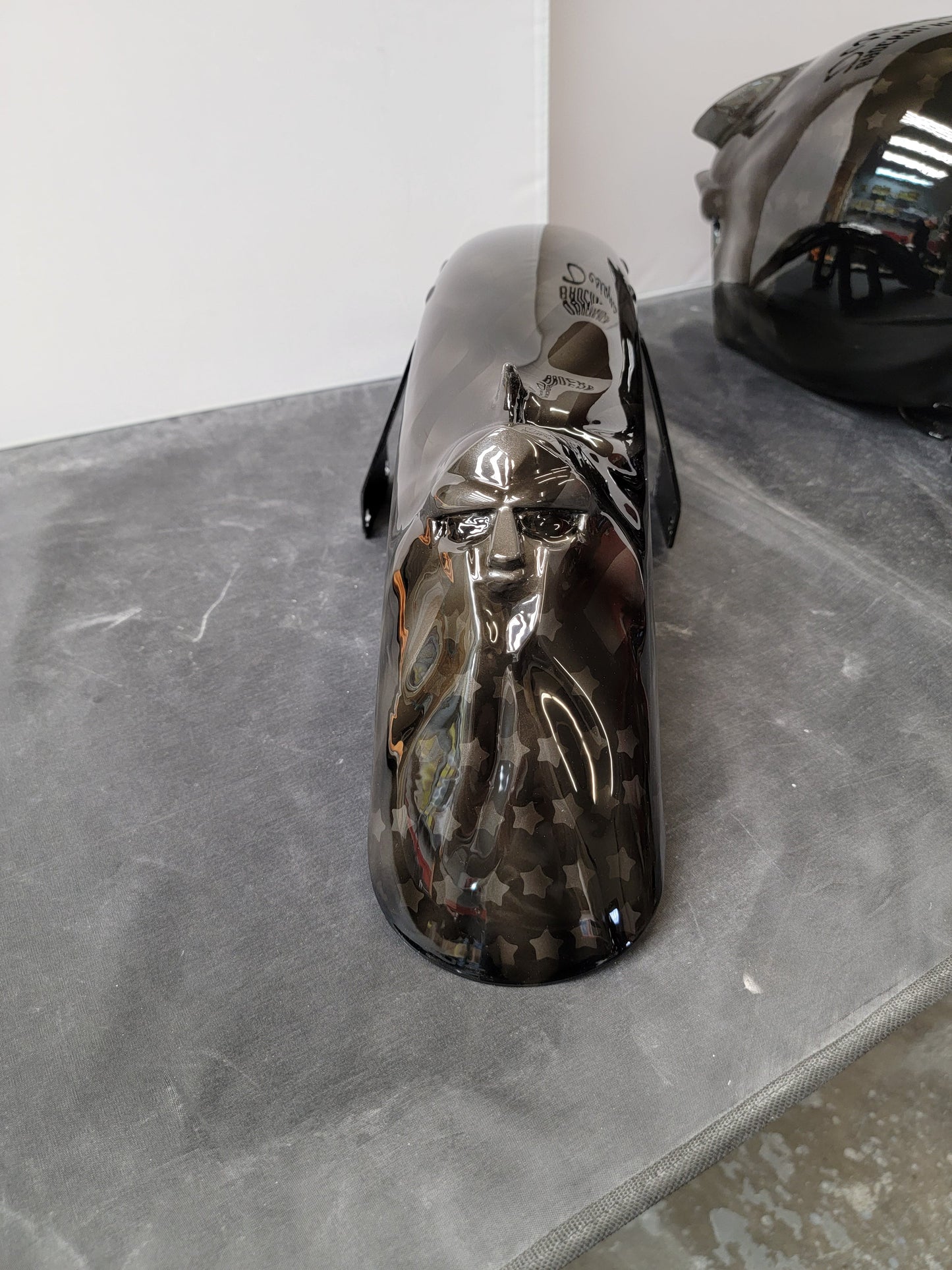 Ghosted American flag with Spartan stretching through