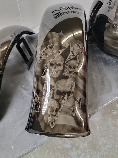 Ghosted American flag with skulls tearing through