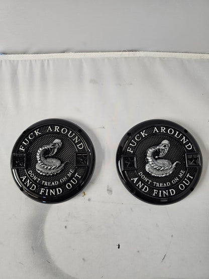 4 hole round 3D Don't Tread on Me speaker grill covers set