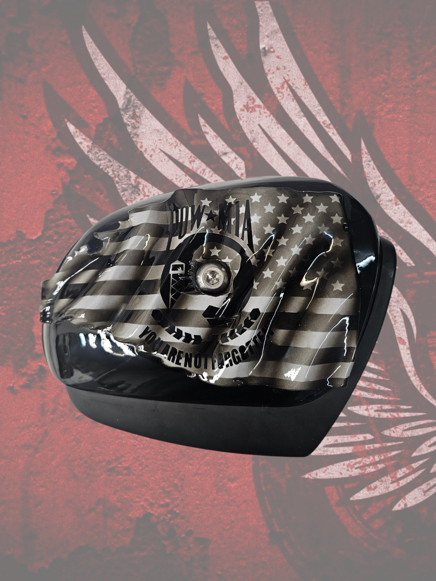 Tattered American flag with POW MIA Tribute air cleaner