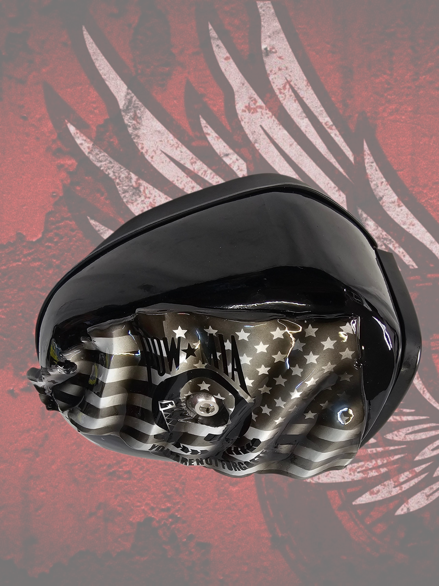 Tattered American flag with POW MIA Tribute air cleaner