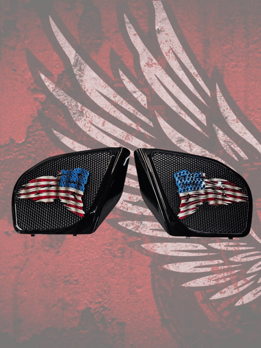 98-2024 Road Glide 3D tattered flag speakers grill covers set