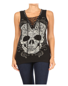 Women’s BLACK Baroque Skull Graphic Tank Top
