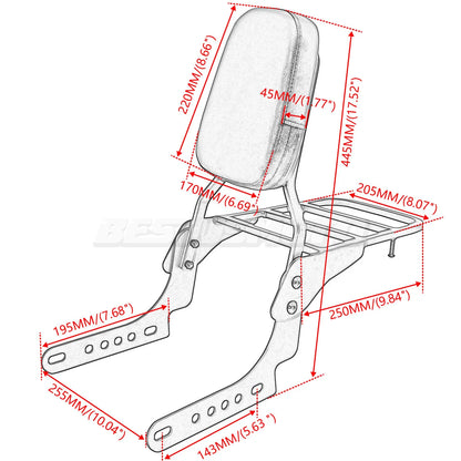 Motorcycle Passenger Backrest Sissy Bar Luggage Rack For Harley Nightster 975 RH975 RH 975 Special 2022 2023 2024 2025 2026