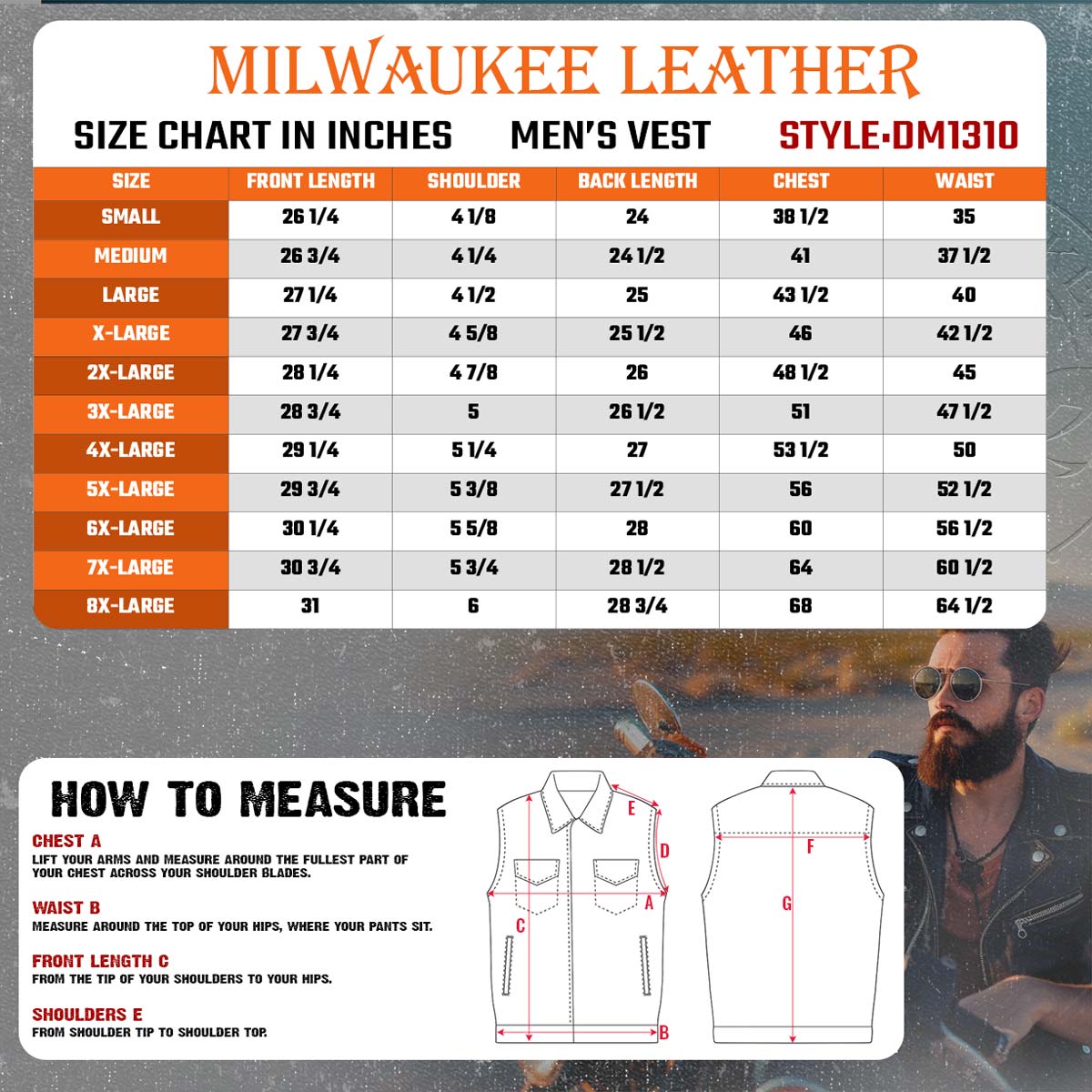 Milwaukee Leather DM1310 Men's Blue Denim Classic Snap Front Biker Vest