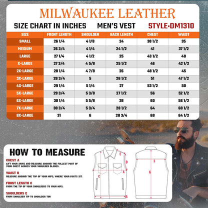 Milwaukee Leather DM1310 Men's Blue Denim Classic Snap Front Biker Vest