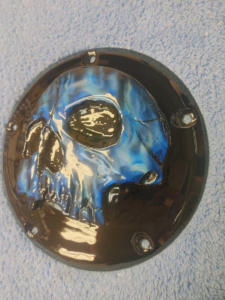 Harley Davidson derby cover twisted flames skull