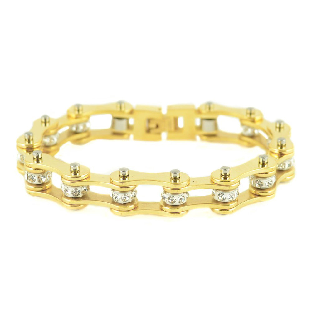 SK1853 Wide All Yellow Tone White Crystal Rollers Ladies