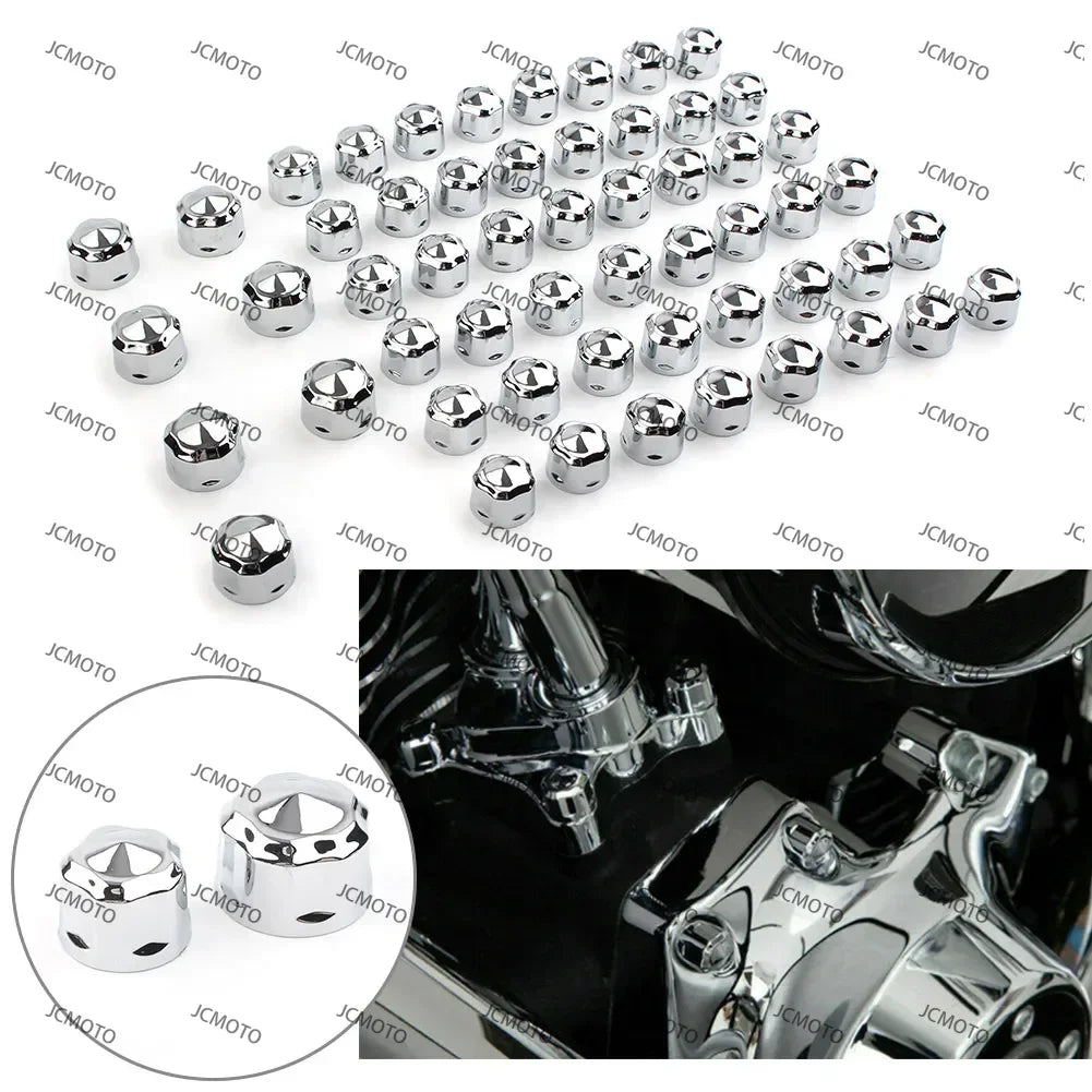 for Harley Road King Electra Glide 1999-2016 FLHX FLHTK 55PCS/Set Chrome Black Motorbike Engine Bolts Cap Set