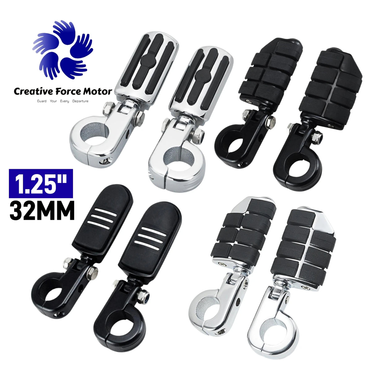 1 1/4" Motorcycles Highway Crash Bar Foot pegs Rest Clamps Engine Guard Mounts For Harley Honda Yamaha Kawasaki Davidson Softail