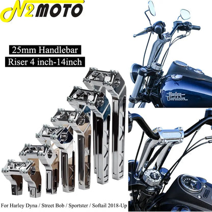 Club Style 25mm Handlebar T-bar Riser 4"-14" For Harley Sportster XL Softail Street Bob FXBB Bobber Cafe Racer Custom Chopper