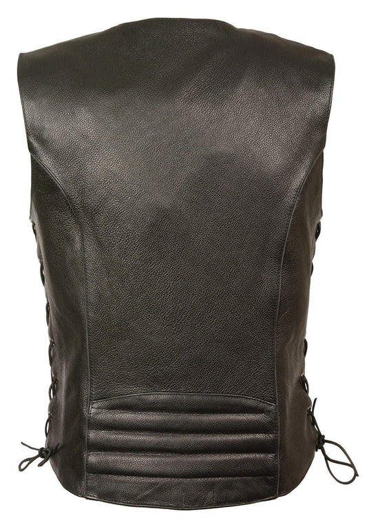 Milwaukee Leather MLL4500 Women's Classic Black Leather V-Neck Motorcycle Rider Vest w/ Side Laces