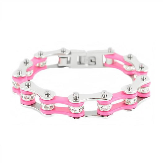 SK1118 Wide Two Tone Silver Pink With White Crystal Rollers