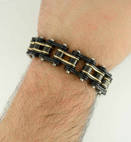 SK1155 Two Tone Black Gold 3/4" Wide Double Link