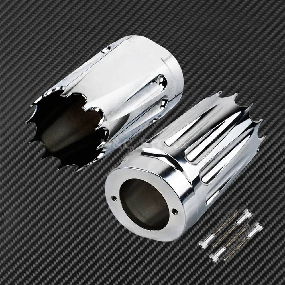 MACTIONS Front Fork Boot Slider Cover Black/Chrome For Harley Touring Road King Electra Street Glide FLHT FLHX Trike 84-13 14-25
