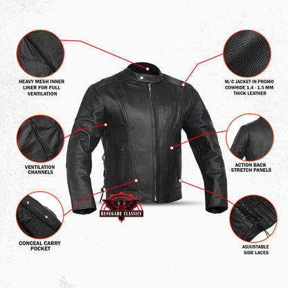 AM Knucklehead Premium Black Men's Leather Motorcycle Jacket
