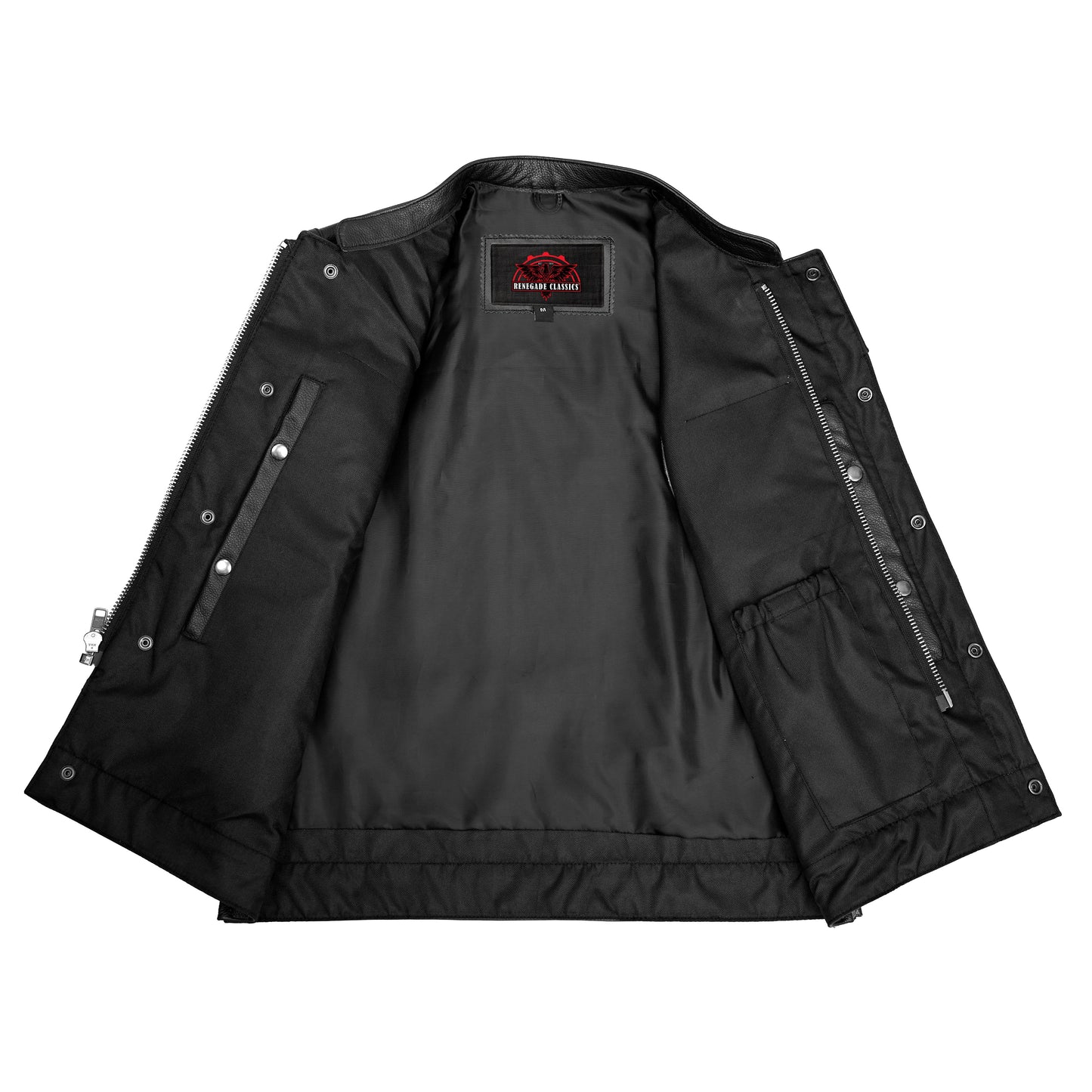Highway Jack Men's Black Leather Motorcycle Vest Scoop Neck & Snap-Closure Pockets
