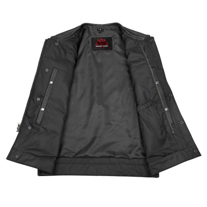 Men's AM  Black Cowhide Leather Motorcycle Vest