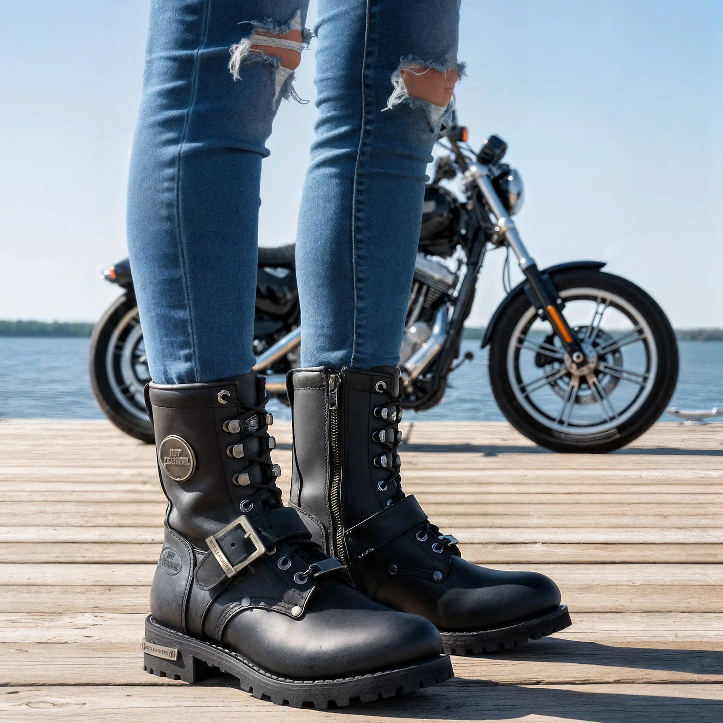 Hot Leathers BTL1001 Ladies 7-inch-Tall Logger Leather Boots with Buckle