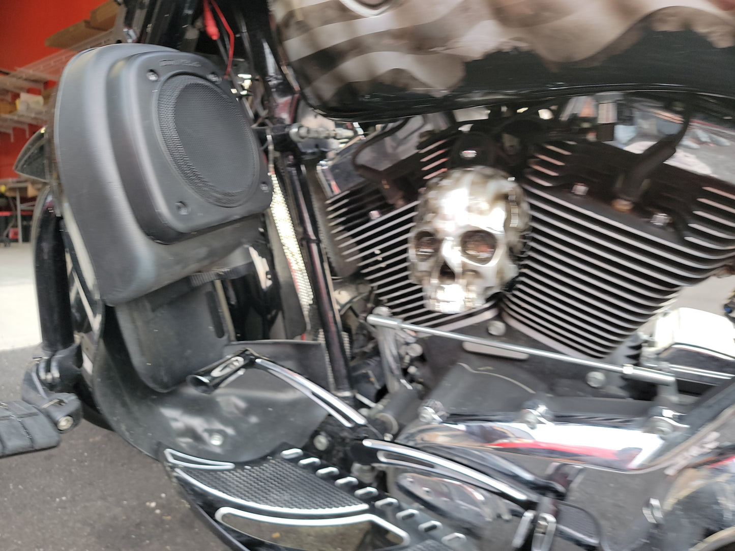 3D ancient skull with tattered American flag