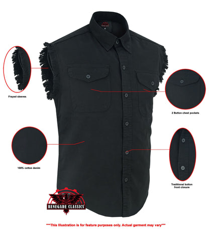Men's Black Lightweight Sleeveless Denim Shirt