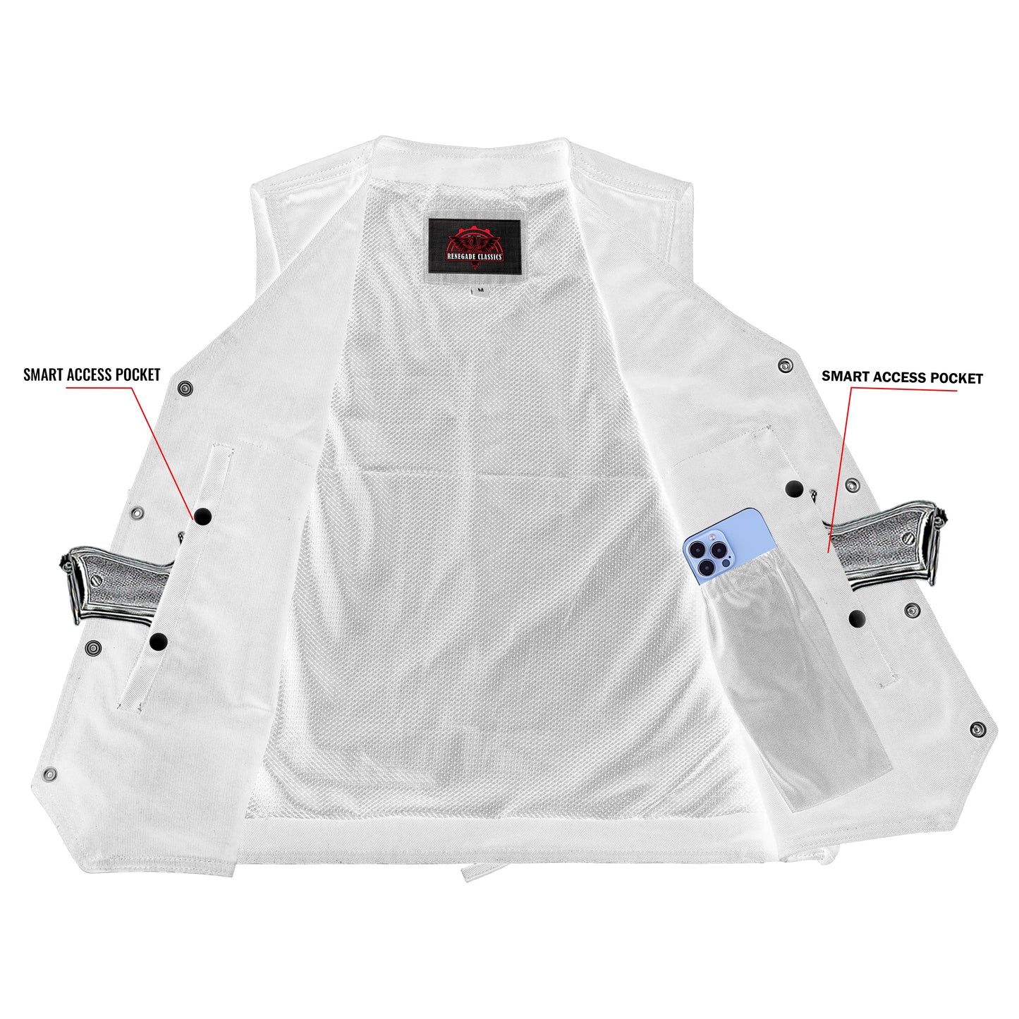 Men's Traditional Denim Motorcycle Vest with Side Laces – Smart Access Pockets