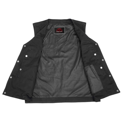 Men's Black Plain sides Denim Motorcycle Vest –  Heavy Snaps
