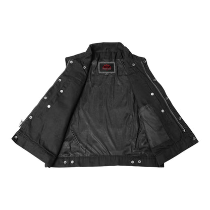 Snap Front Men's Denim Motorcycle Vest  - Black
