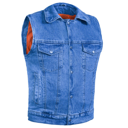 Men's Snap Front Blue Denim Motorcycle Vest